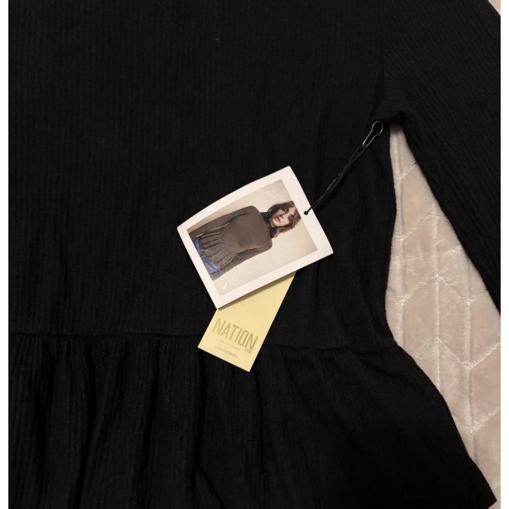 Nation LTD Raya Peplum Turtleneck Top L Black Ribbed Modal Knit Long Sleeve NWT